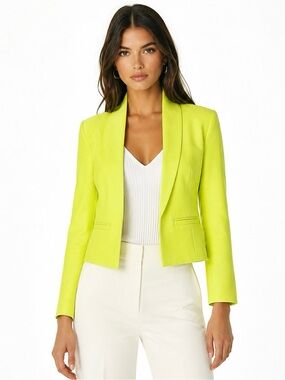 Alice + Olivia Neon Green Yellow Short New York Made Silk Pinstripe Lined Blazer